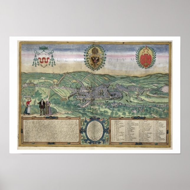Karta i Liège, från "Civitates Orbis Terrarum" av  Poster (Framsidan)