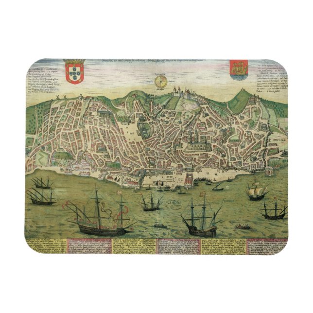 Karta i Lissabon, från "Civitates Orbis Terrarum"  Magnet (Horisontell)