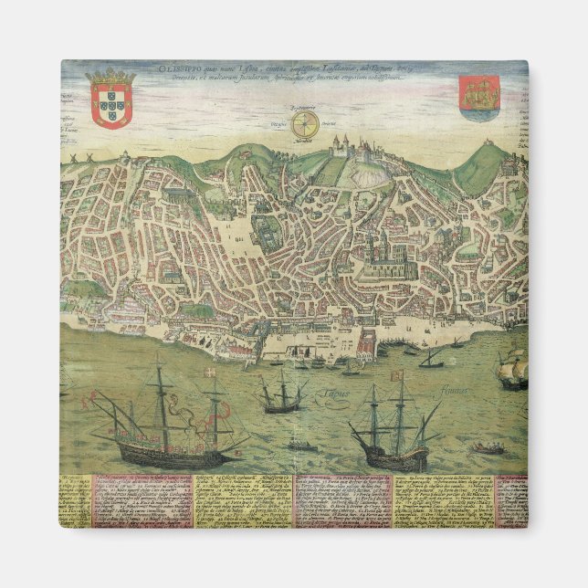 Karta i Lissabon, från "Civitates Orbis Terrarum"  Magnet (Framsidan)