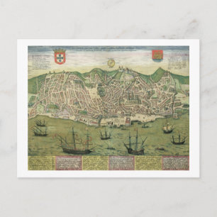 Karta i Lissabon, från "Civitates Orbis Terrarum"  Vykort
