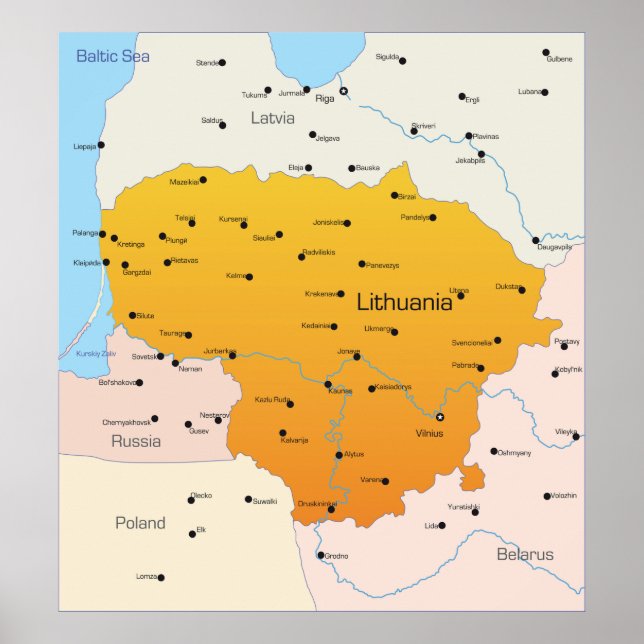 Karta i Litauen Poster (Framsidan)