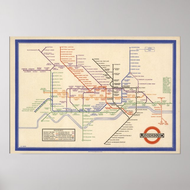 Karta i Londons tunnelbaneledningar Poster (Framsidan)