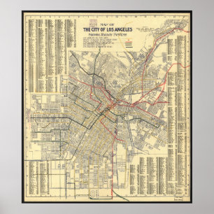 Karta i Los Angeles Public Transit 1909 Poster