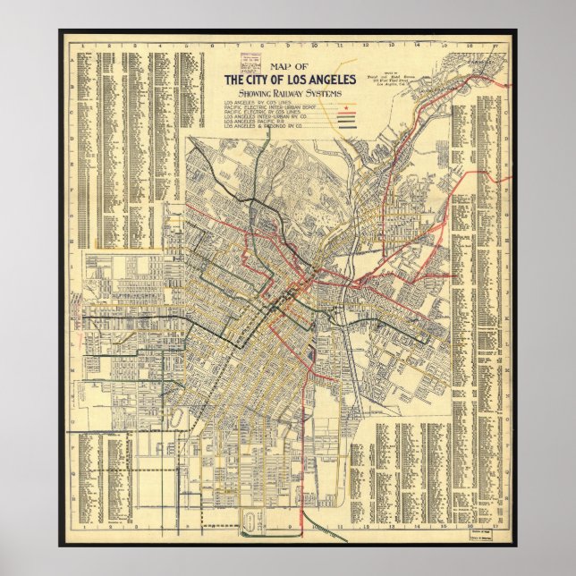 Karta i Los Angeles Public Transit 1909 Poster (Framsidan)