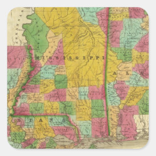 Karta i Louisiana, Mississippi och Alabama Fyrkantigt Klistermärke