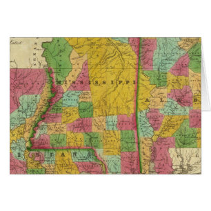 Karta i Louisiana, Mississippi och Alabama Hälsningskort