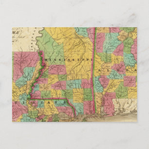 Karta i Louisiana Mississippi och Alabama Vykort