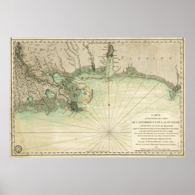 Karta i Louisiana och Florida Bukt Kusten (1778) Poster (Framsidan)