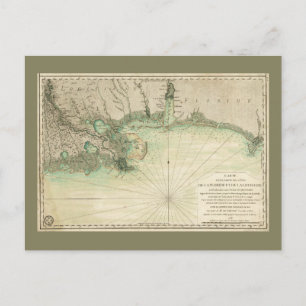 Karta i Louisiana och Florida Bukt Kusten (1778) Vykort