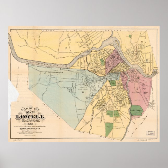 Karta i Lowell, Massachusets (1881) Poster (Framsidan)