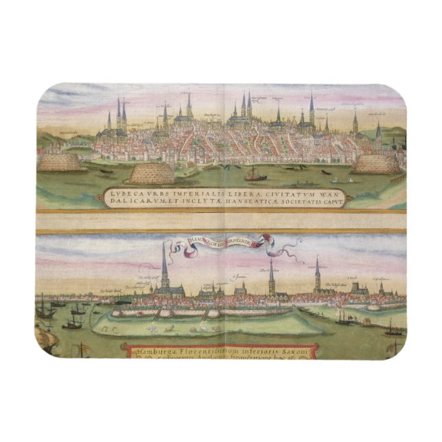 Karta i Lubeck och Hamburg, från "Civitates Orbis  Magnet (Horisontell)