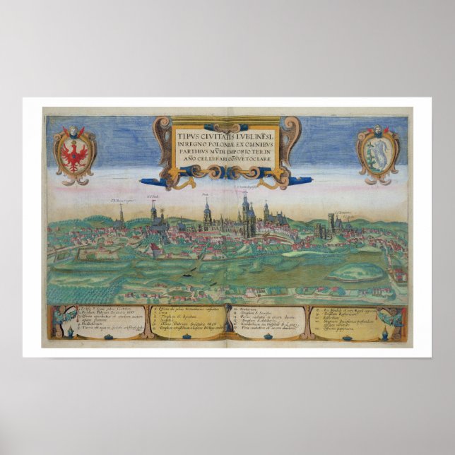 Karta i Lublin, från "Civitates Orbis Terrarum" av Poster (Framsidan)