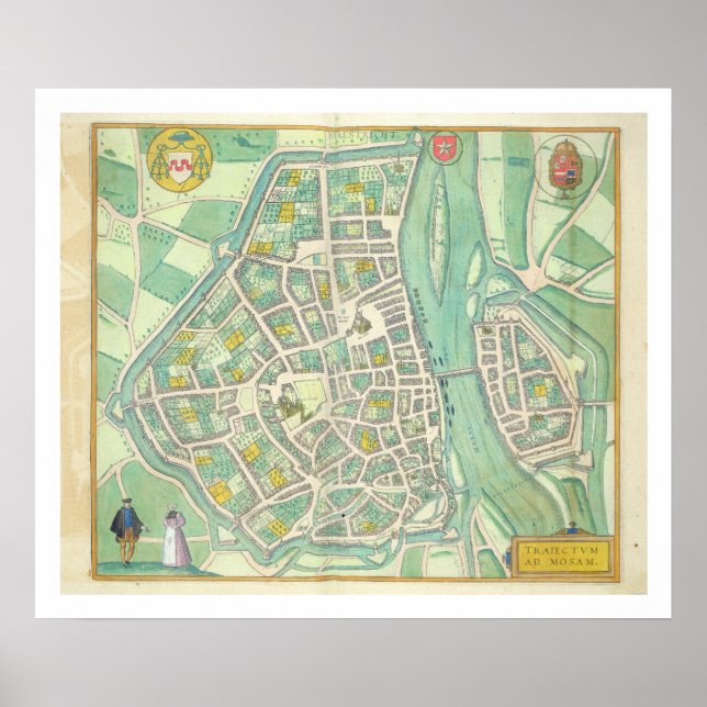 Karta i Maastricht, från Civitates Orbis Terrarum Poster (Framsidan)