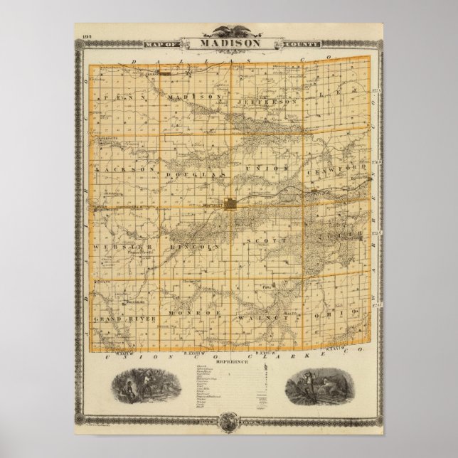 Karta i Madison County, delstaten Iowa Poster (Framsidan)