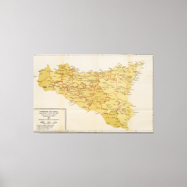 Karta i maffiaverksamheten på Sicilien Italien 190 Canvastryck (Framsida)