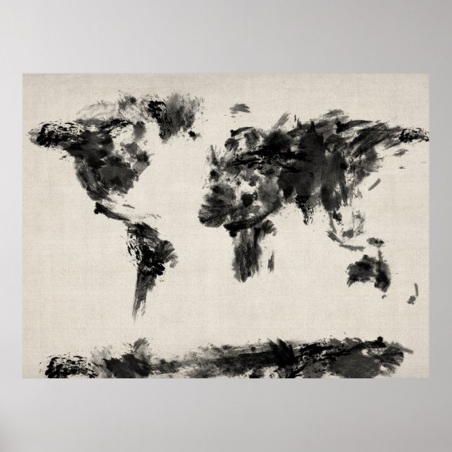 Karta i målningen av Mörken World Map Abstrakt Poster (Framsidan)