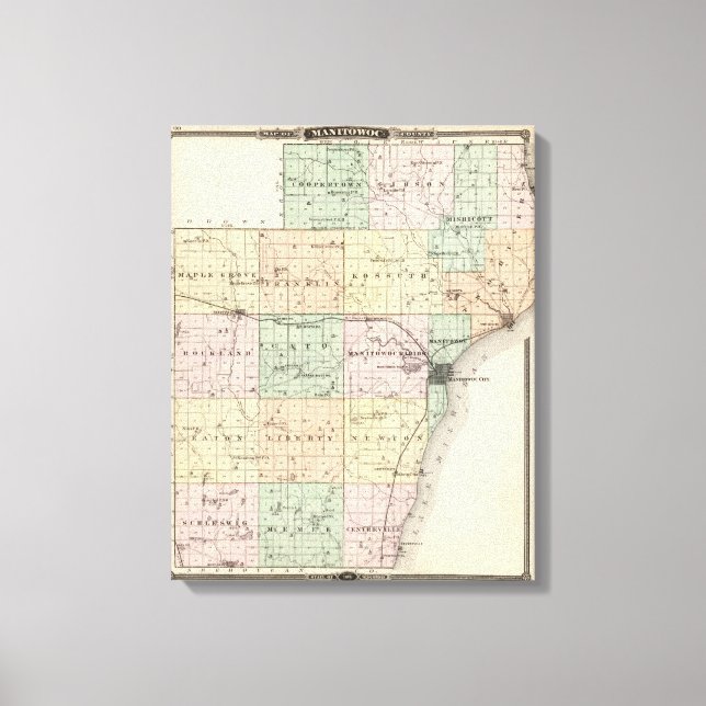 Karta i Manitowoc County, delstaten Wisconsin Canvastryck (Framsida)