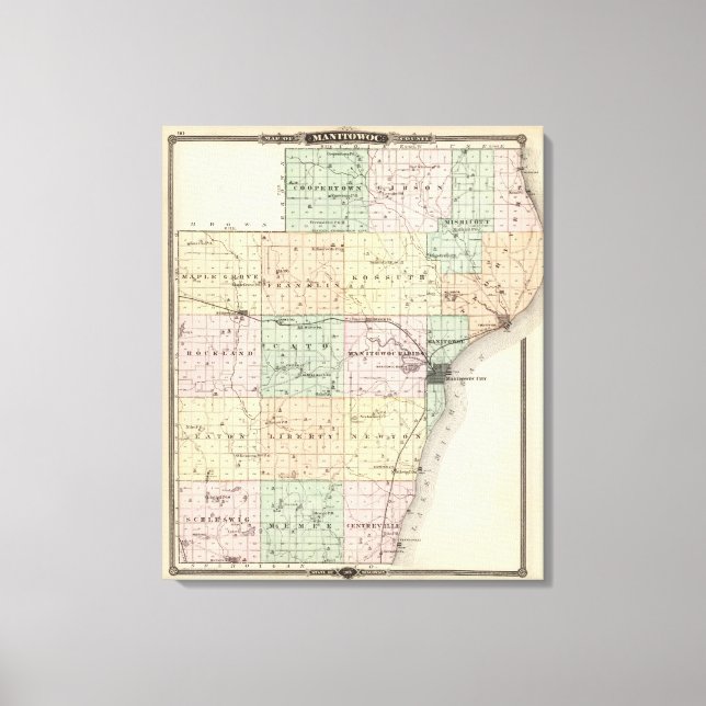 Karta i Manitowoc County, delstaten Wisconsin Canvastryck (Framsida)