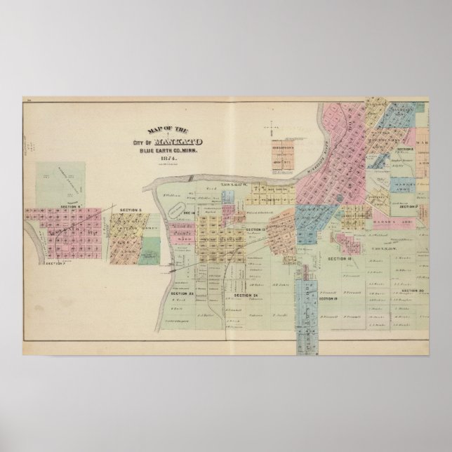 Karta i Mankato, Minnesota Poster (Framsidan)