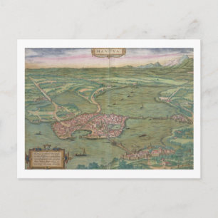 Karta i Mantua, från "Civitates Orbis Terrarum" av Vykort