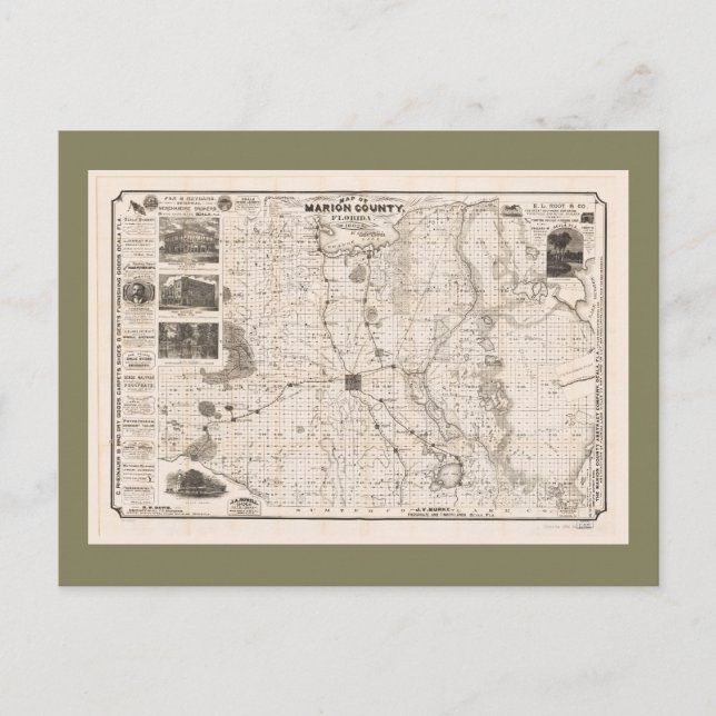 Karta i Marion County, Florida (1892) Vykort (Framsida)