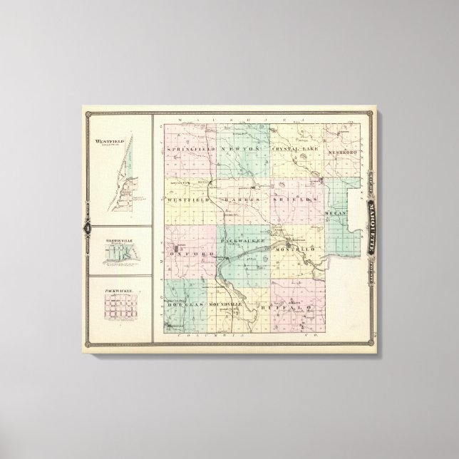 Karta i Marquette County & Westfield Canvastryck (Framsida)