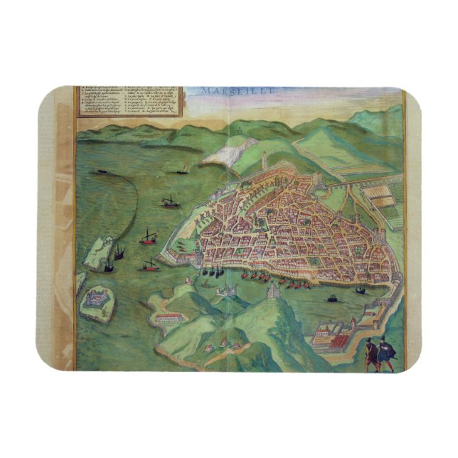 Karta i Marseilles, från Civitates Orbis Terrarum Magnet (Horisontell)