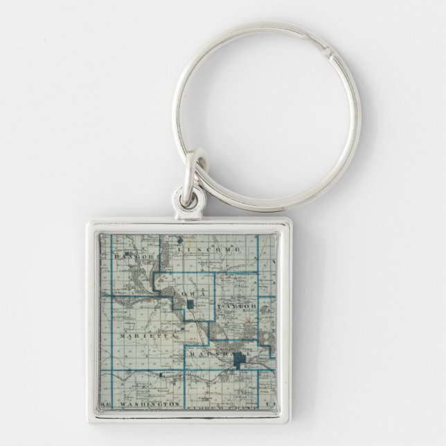 Karta i Marshall County, Iowa Fyrkantig Silverfärgad Nyckelring (Framsidan)