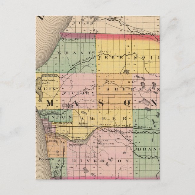 Karta i Mason County, Michigan Vykort (Framsida)