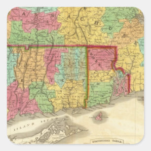 Karta i Massachusetts Connecticut och Rhode island Fyrkantigt Klistermärke