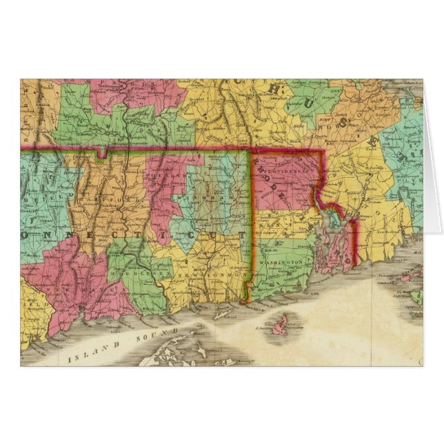Karta i Massachusetts Connecticut och Rhode island Hälsningskort (Framsidan Horizontal)