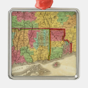 Karta i Massachusetts Connecticut och Rhode island Julgransprydnad Metall