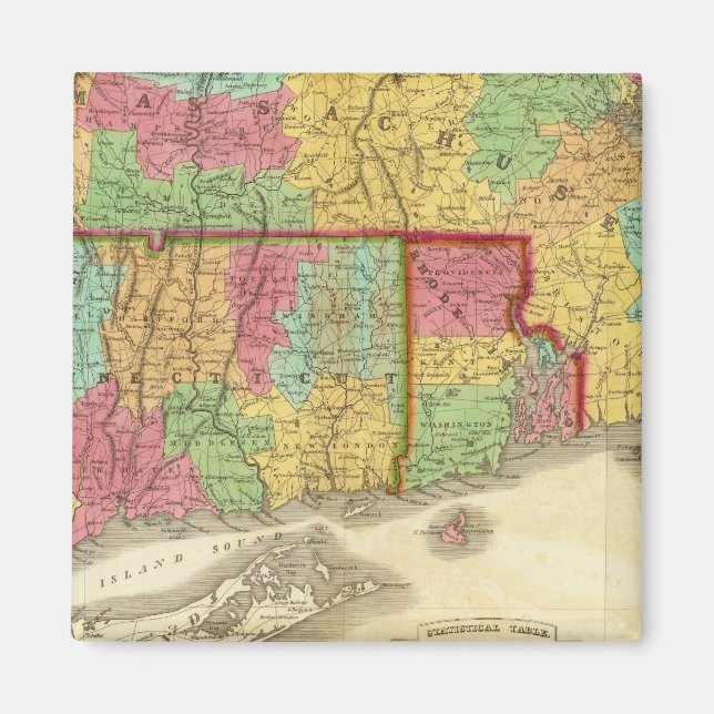 Karta i Massachusetts Connecticut och Rhode island Magnet (Framsidan)