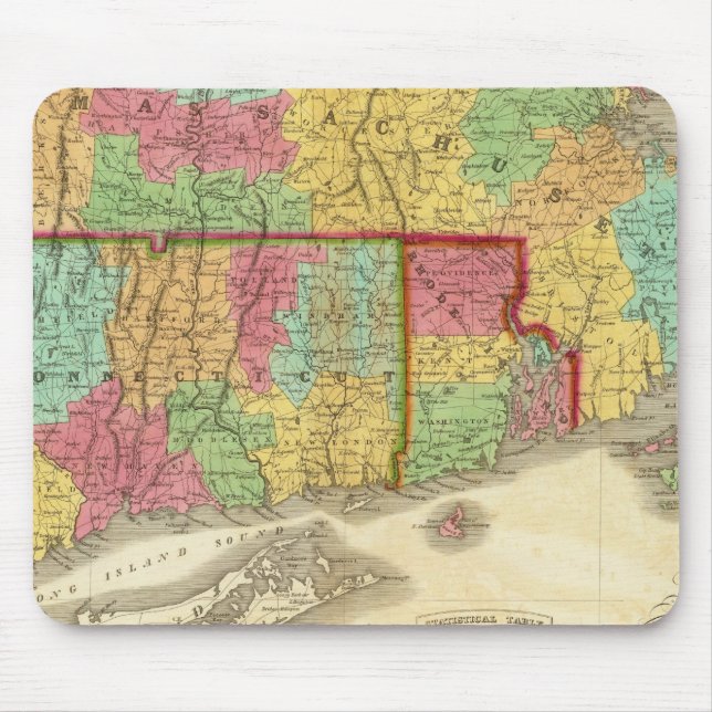 Karta i Massachusetts Connecticut och Rhode island Musmatta (Framsidan)