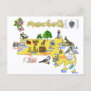 karta i Massachusetts-staten Vykort