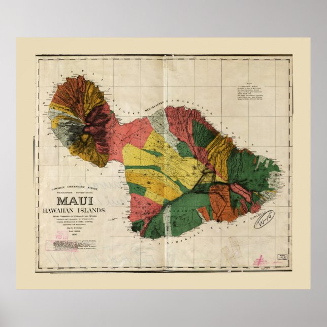 Karta i Maui, Hawaiian Island (1885) Poster (Framsidan)