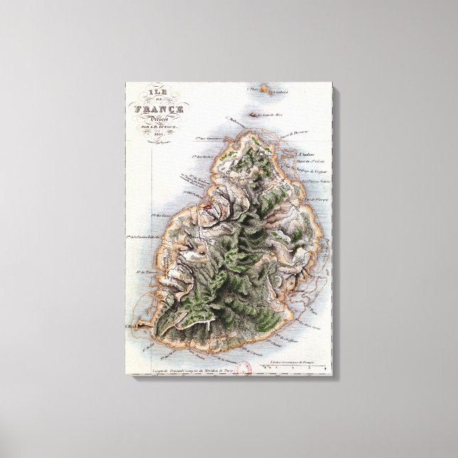 Karta i Mauritius, illustration "Paul et Virginie" Canvastryck (Framsida)