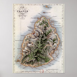 Karta i Mauritius, illustration "Paul et Virginie" Poster