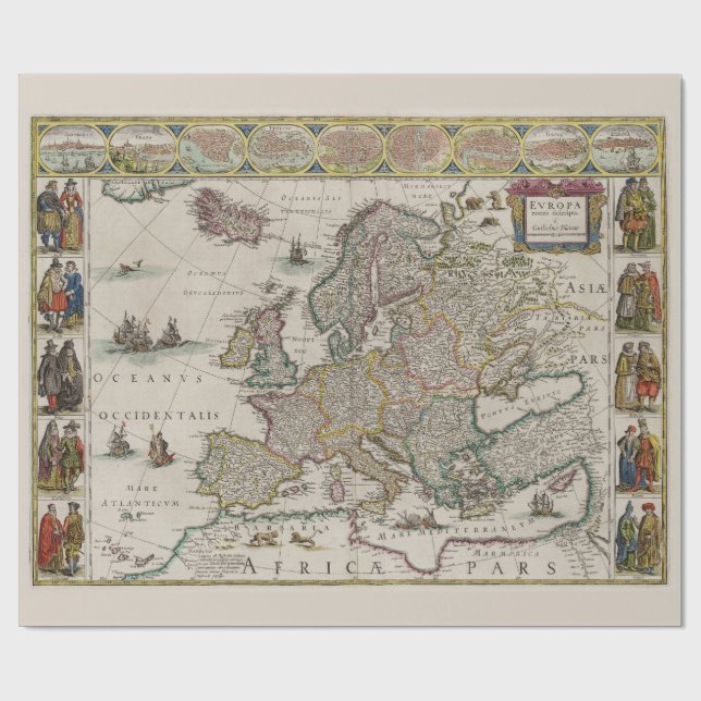 Karta i medeltiden i Europa (av Willem Blaeu) Presentpapper (Platt)