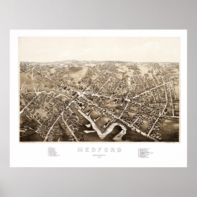 Karta i Medford, Massachusetts från 1880 Poster (Framsidan)