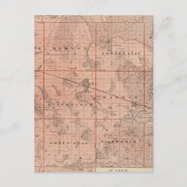 Karta i Meeker County, Minnesota Vykort (Framsida)