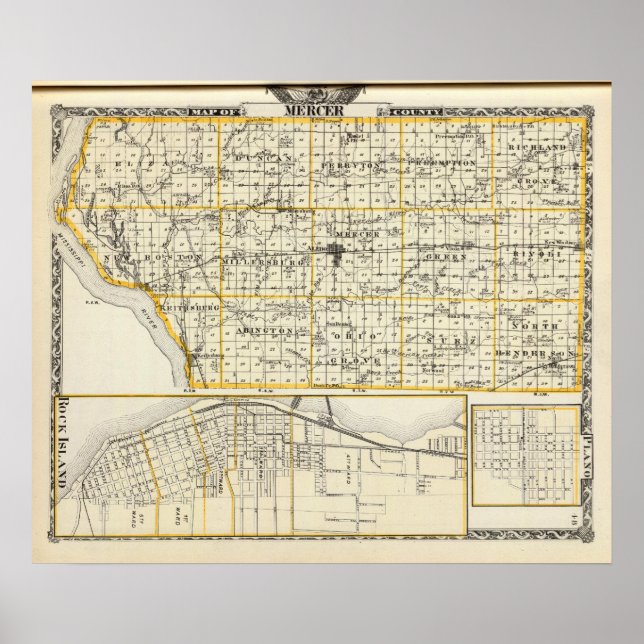 Karta i Mercer County, Sten Island och Plano Poster (Framsidan)