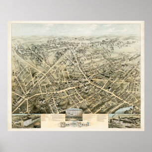 Karta i Meriden, Connecticut från 1875 Poster
