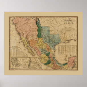 Karta i Mexiko av Henry Tanner (1846) Poster