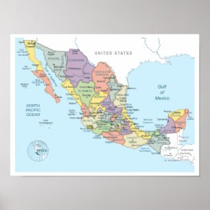 Karta i Mexiko Poster