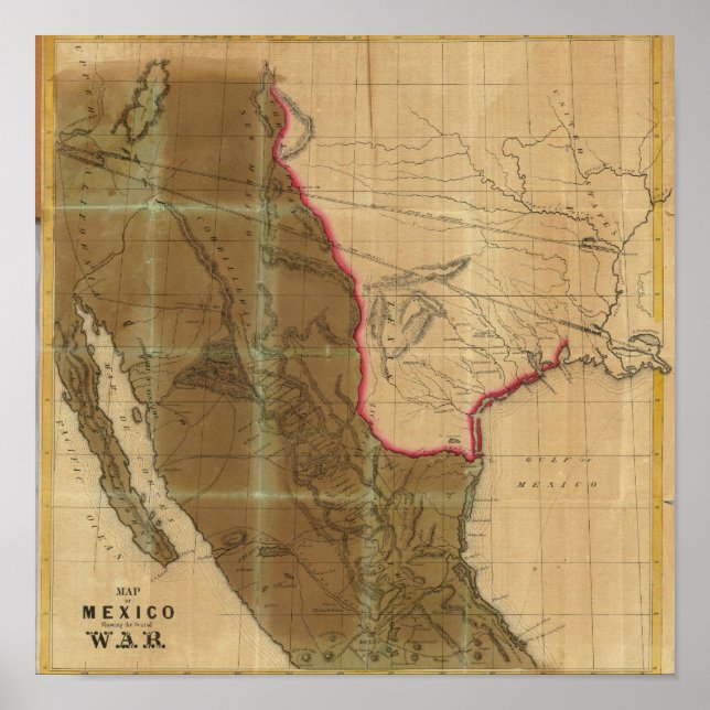Karta i Mexiko som visar sätet Krig Poster (Framsidan)