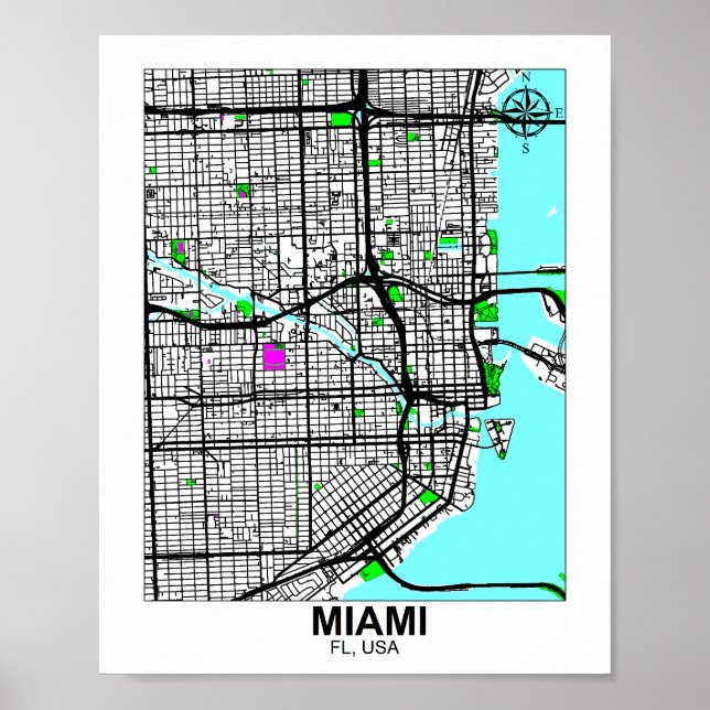 Karta i Miami City Poster (Framsidan)