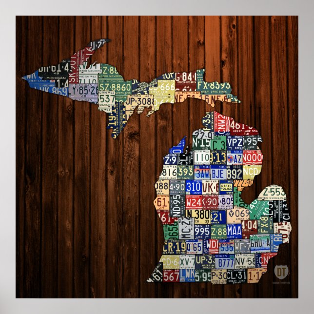 Karta i Michigan Countys License Plate Karta Poste Poster (Framsidan)