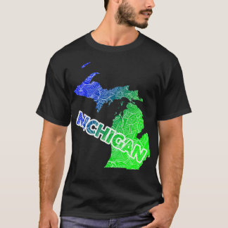 Karta i Michigan, färgad mandala art med text i T Shirt