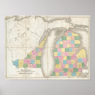 Karta i Michigan och delar av Wisconn-området Poster